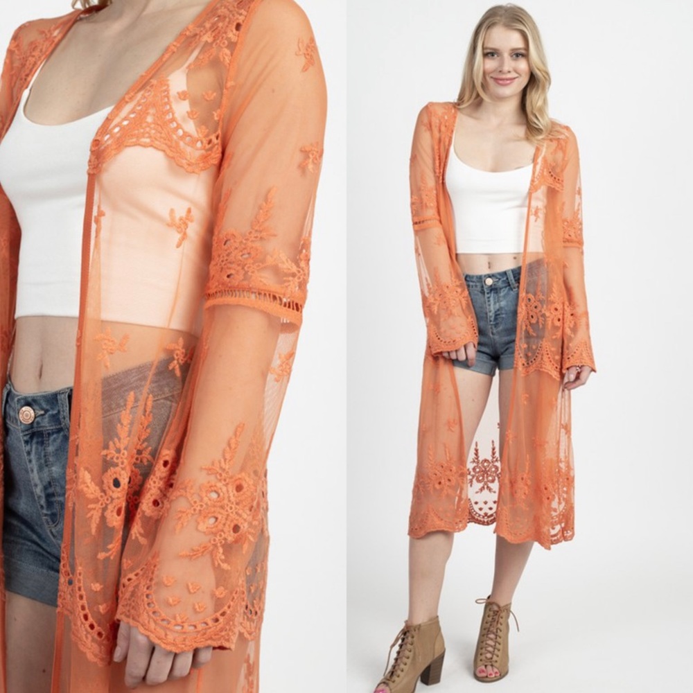 3 PACK Lace crochet long sleeve boho coral kimono